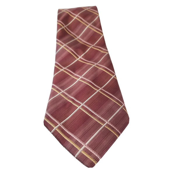 Kenneth Cole Tie New York 100% Silk Handmade Red Gold Silver Diamond - Picture 4 of 7